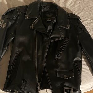 Harley-Davidson Black Leather Moto Jacket with Zip Pockets